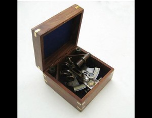 Antique British Navy Brass Sextant with Wooden Box