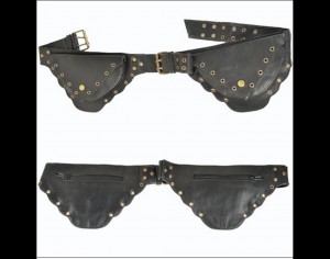 Leather and Brass Stud Double Pouch Belt